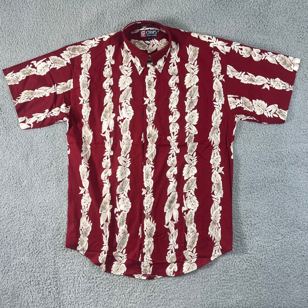 Chaps Ralph Lauren‎ Button Down Shirt Men's M Red Cream Leaf Safari NWT